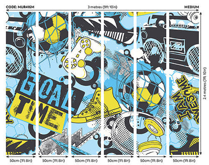 Origin Murals Games Splash Blue Lime 300cm X 240cm