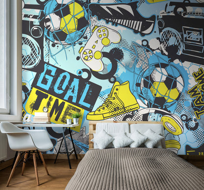 Origin Murals Games Splash Blue Lime 300cm X 240cm
