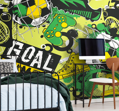 Origin Murals Games Splash Green Mix 350cm X 280cm