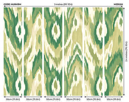 Origin Murals Watercolour Ikat Forest Green 300cm X 240cm