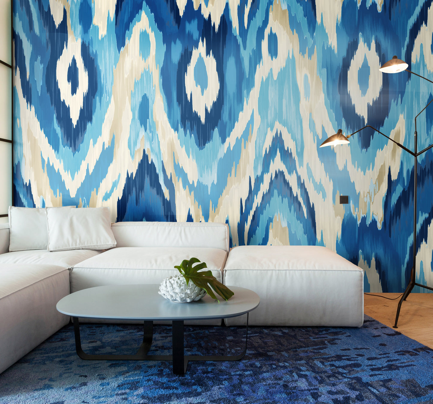 Origin Murals Watercolour Ikat Inky Blue 300cm X 240cm