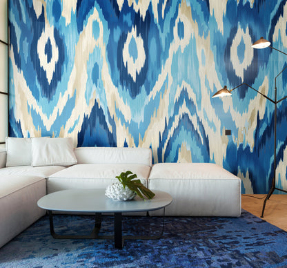 Origin Murals Watercolour Ikat Inky Blue 300cm X 240cm