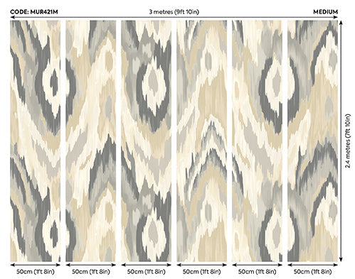 Origin Murals Watercolour Ikat Stone Linen 300cm X 240cm