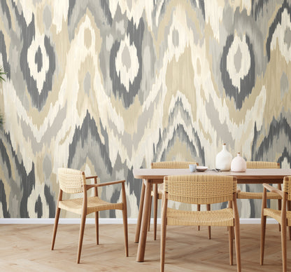 Origin Murals Watercolour Ikat Stone Linen 300cm X 240cm