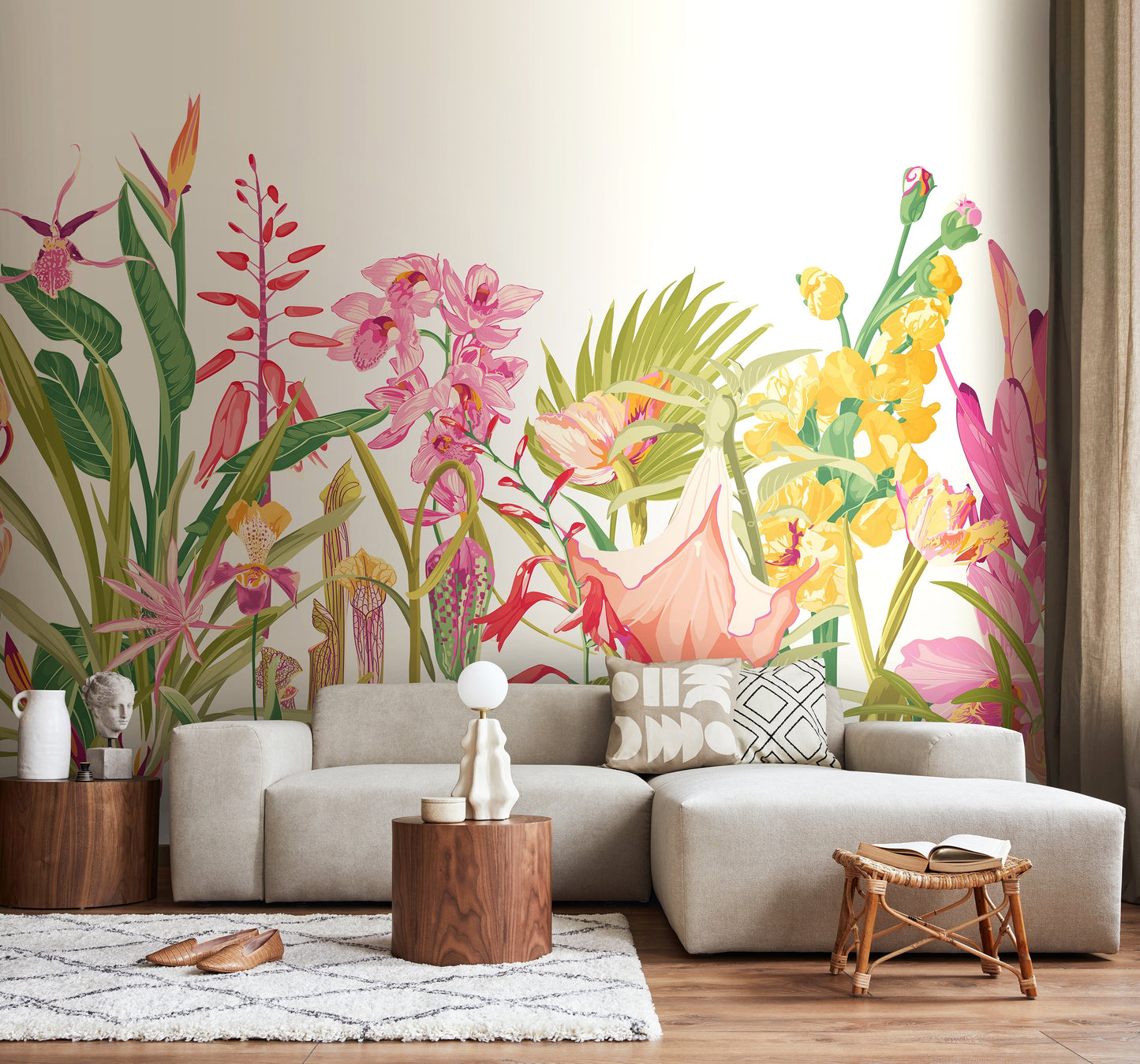 Origin Murals Tropical Foliage Rose Pink 300cm X 240cm - Hot Tub Shop