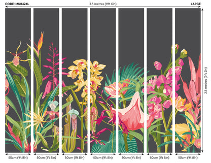Origin Murals Tropical Foliage Charcoal Ruby 350cm X 280cm