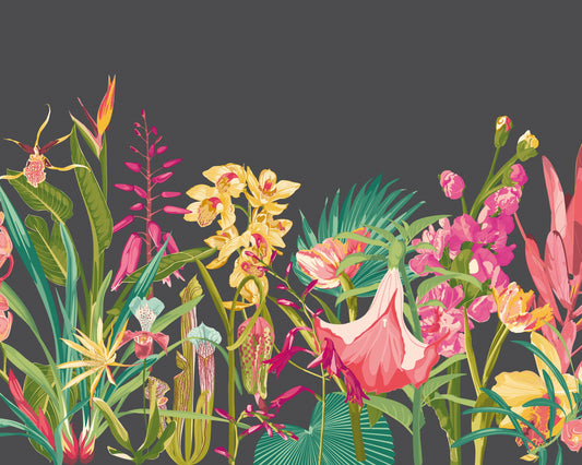 Origin Murals Tropical Foliage Charcoal Ruby 300cm X 240cm