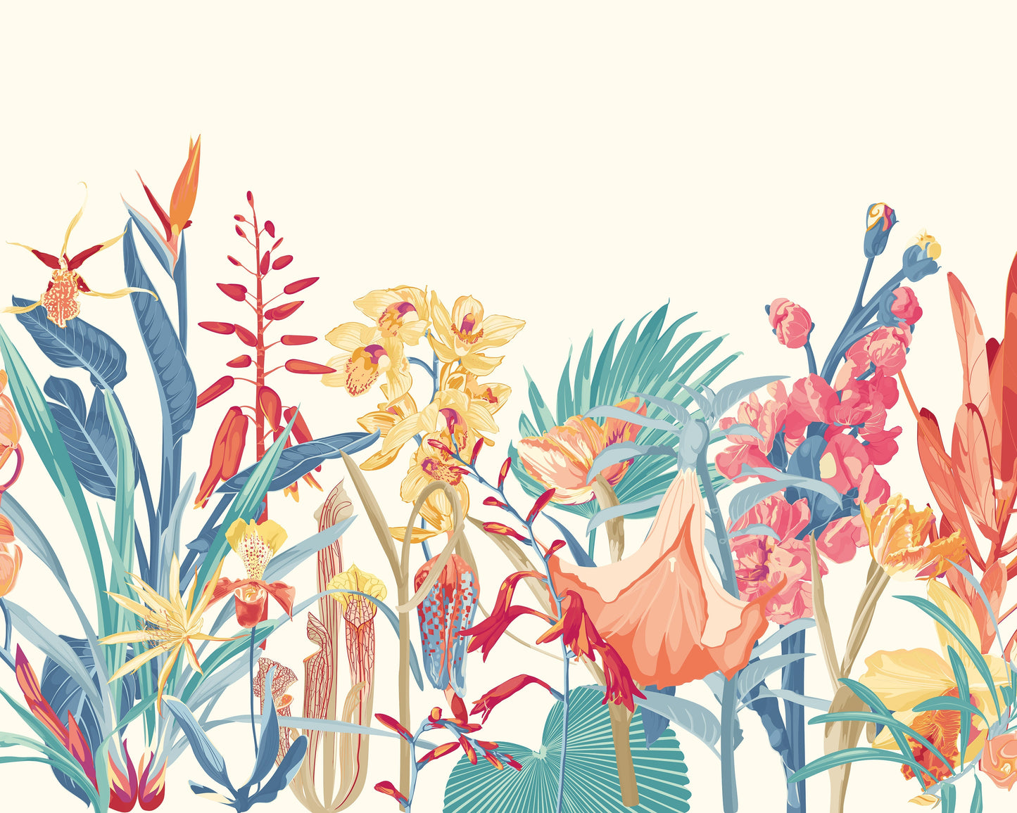 Origin Murals Tropical Foliage Petrol And Coral 300cm X 240cm