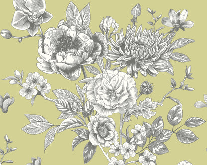 Origin Murals Rose Toile Apple Green 350cm X 280cm
