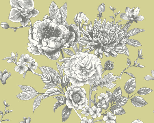 Origin Murals Rose Toile Apple Green 350cm X 280cm