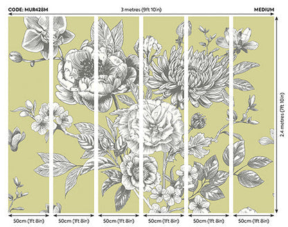 Origin Murals Rose Toile Apple Green 300cm X 240cm