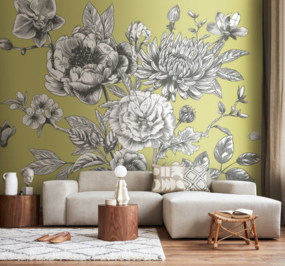Origin Murals Rose Toile Apple Green 300cm X 240cm