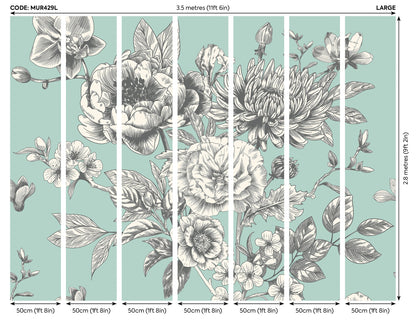 Origin Murals Rose Toile Seafoam 350cm X 280cm