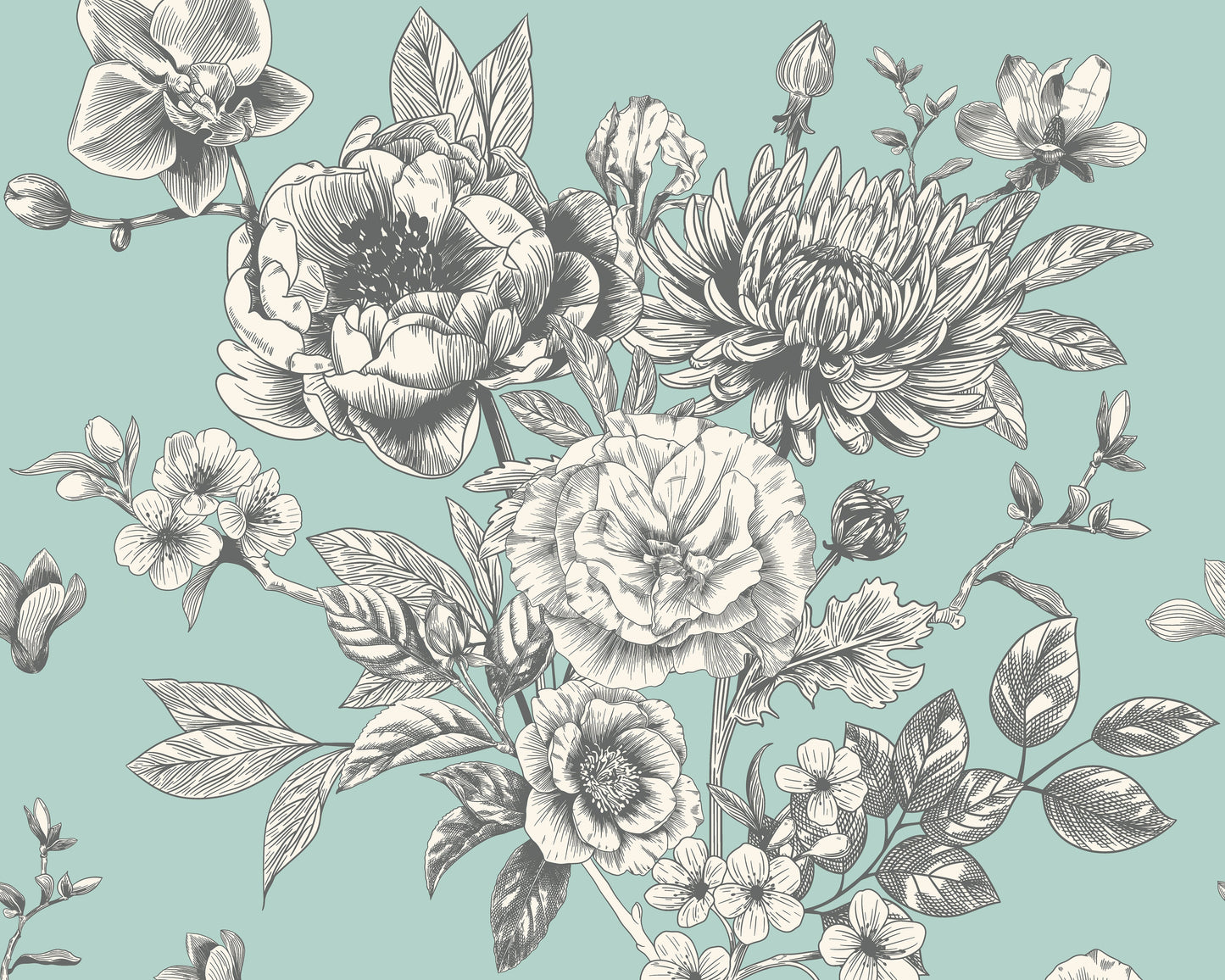 Origin Murals Rose Toile Seafoam 300cm X 240cm - Hot Tub Shop