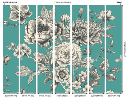 Origin Murals Rose Toile Teal Blue 350cm X 280cm