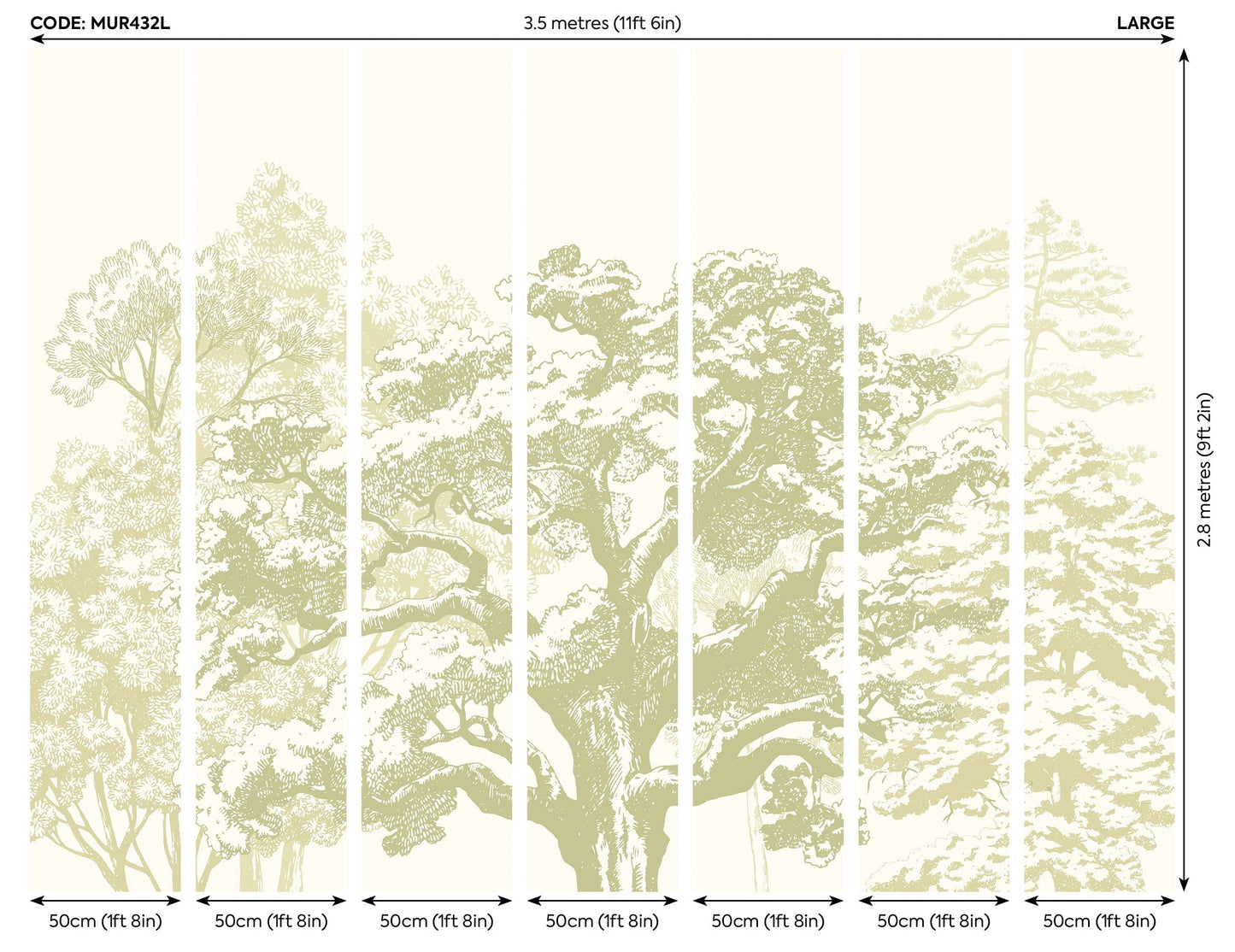 Origin Murals Etched Trees Apple Green 350cm X 280cm