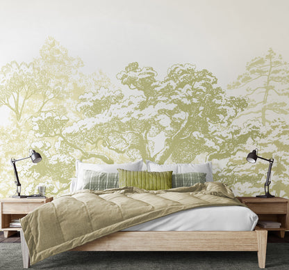 Origin Murals Etched Trees Apple Green 350cm X 280cm