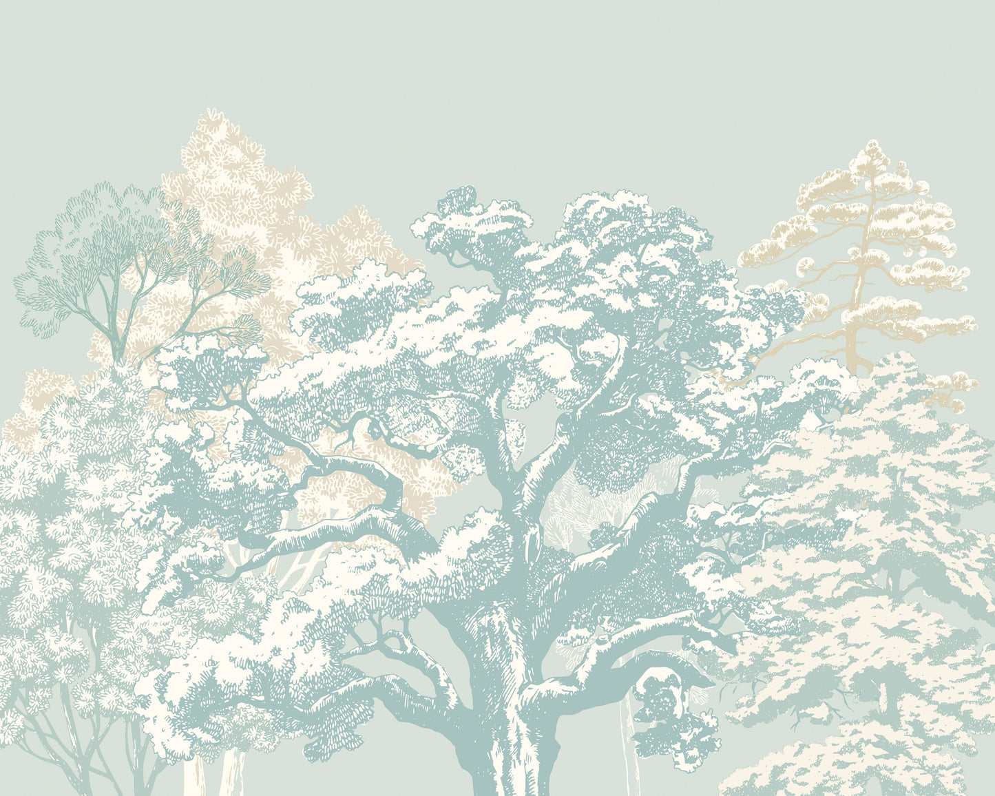 Origin Murals Etched Trees Duck Egg Blue 300cm X 240cm