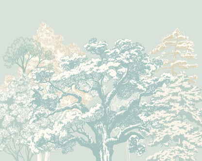Origin Murals Etched Trees Duck Egg Blue 300cm X 240cm