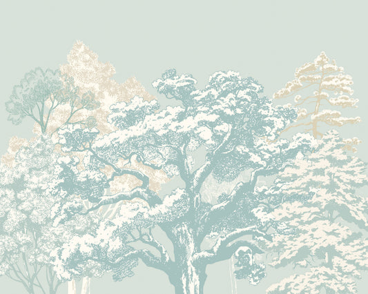 Origin Murals Etched Trees Duck Egg Blue 300cm X 240cm