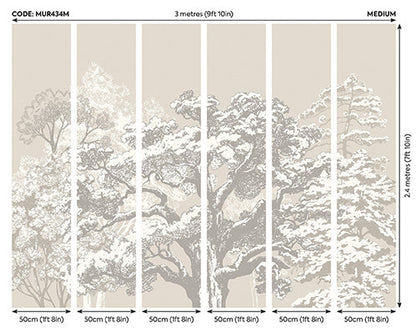 Origin Murals Etched Trees Charcoal Stone 300cm X 240cm