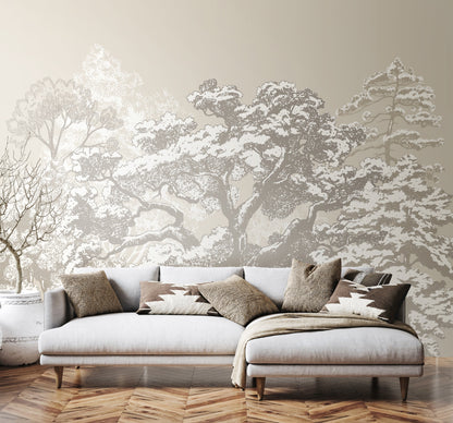 Origin Murals Etched Trees Charcoal Stone 300cm X 240cm