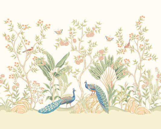 Origin Murals Peacock Garden Sage Apricot 350cm X 280cm