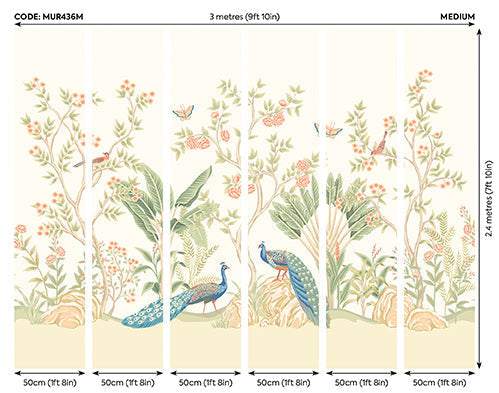 Origin Murals Peacock Garden Sage Apricot 300cm X 240cm - Hot Tub Shop
