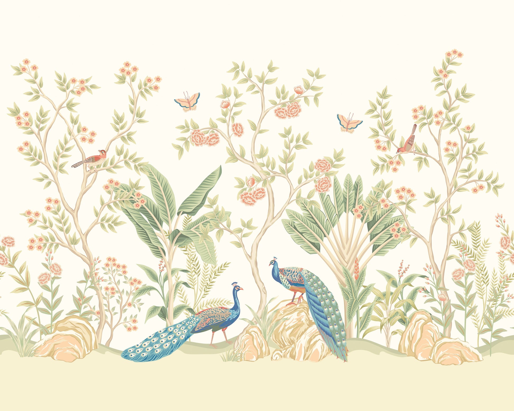 Origin Murals Peacock Garden Sage Apricot 300cm X 240cm - Hot Tub Shop