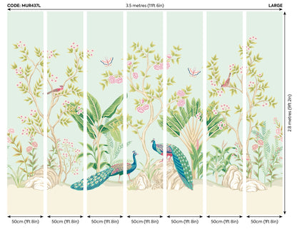 Origin Murals Peacock Garden Duck Egg Rose 350cm X 280cm