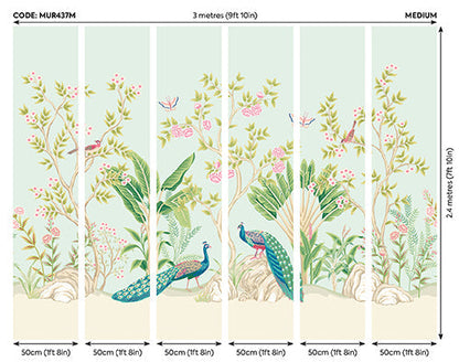 Origin Murals Peacock Garden Duck Egg Rose 300cm X 240cm