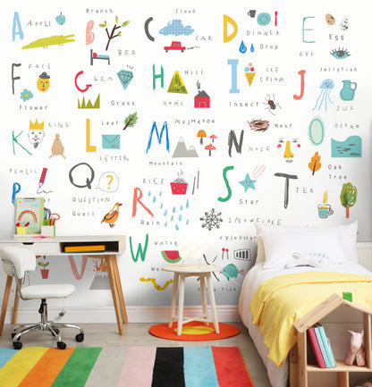 Origin Murals Childrens Alphabet Illustrations Multi Bright 300cm X 240cm