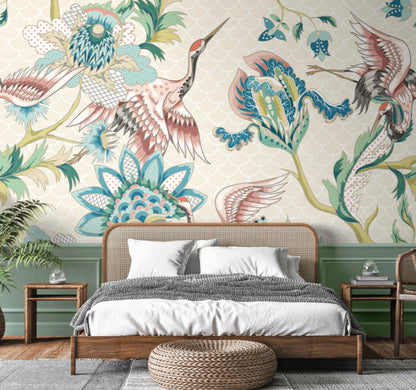Origin Murals Cranes In Flight Cream 350cm X 280cm