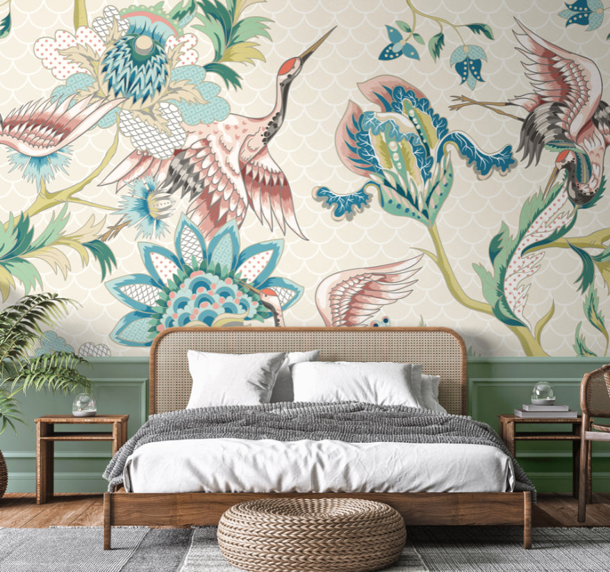 Origin Murals Cranes In Flight Cream 300cm X 240cm