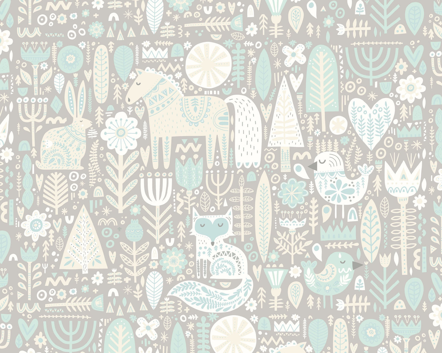 Origin Murals Scandi Forest Animals Warm Grey 350cm X 280cm