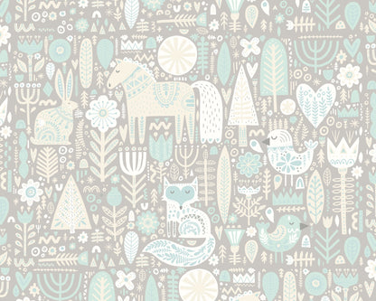Origin Murals Scandi Forest Animals Warm Grey 350cm X 280cm