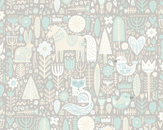 Origin Murals Scandi Forest Animals Warm Grey 350cm X 280cm