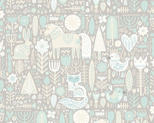 Origin Murals Scandi Forest Animals Warm Grey 300cm X 240cm