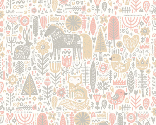 Origin Murals Scandi Forest Animals Blush Pink Grey 350cm X 280cm