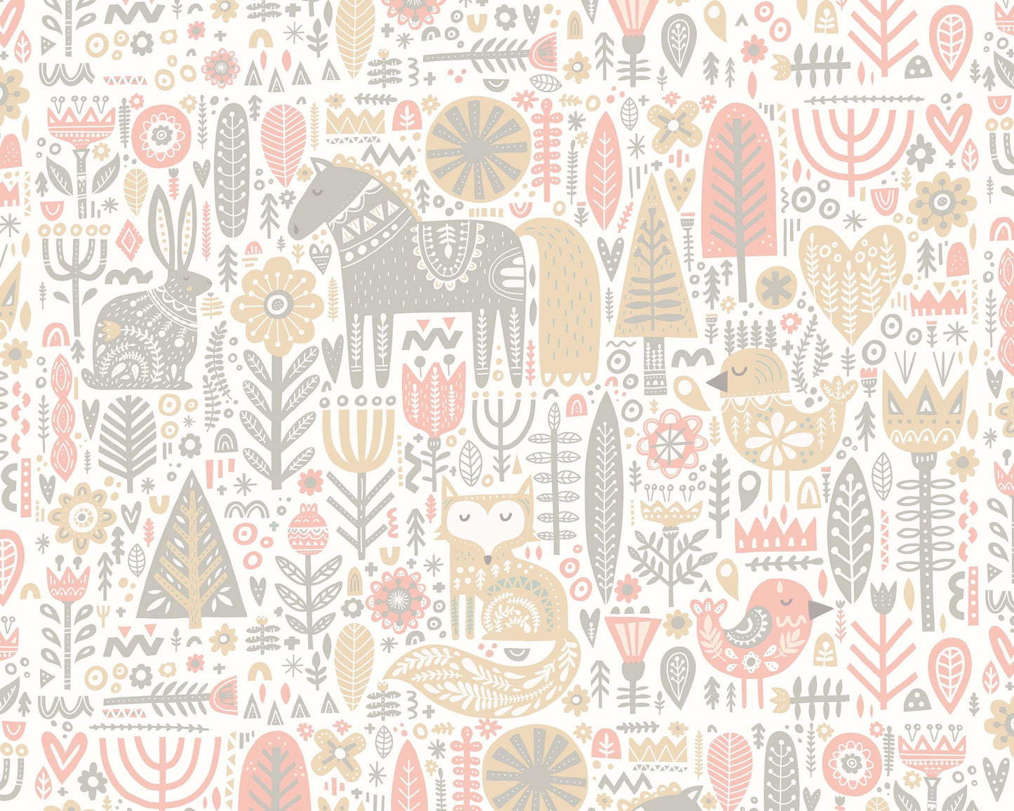 Origin Murals Scandi Forest Animals Blush Pink Grey 300cm X 240cm