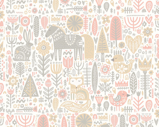 Origin Murals Scandi Forest Animals Blush Pink Grey 300cm X 240cm