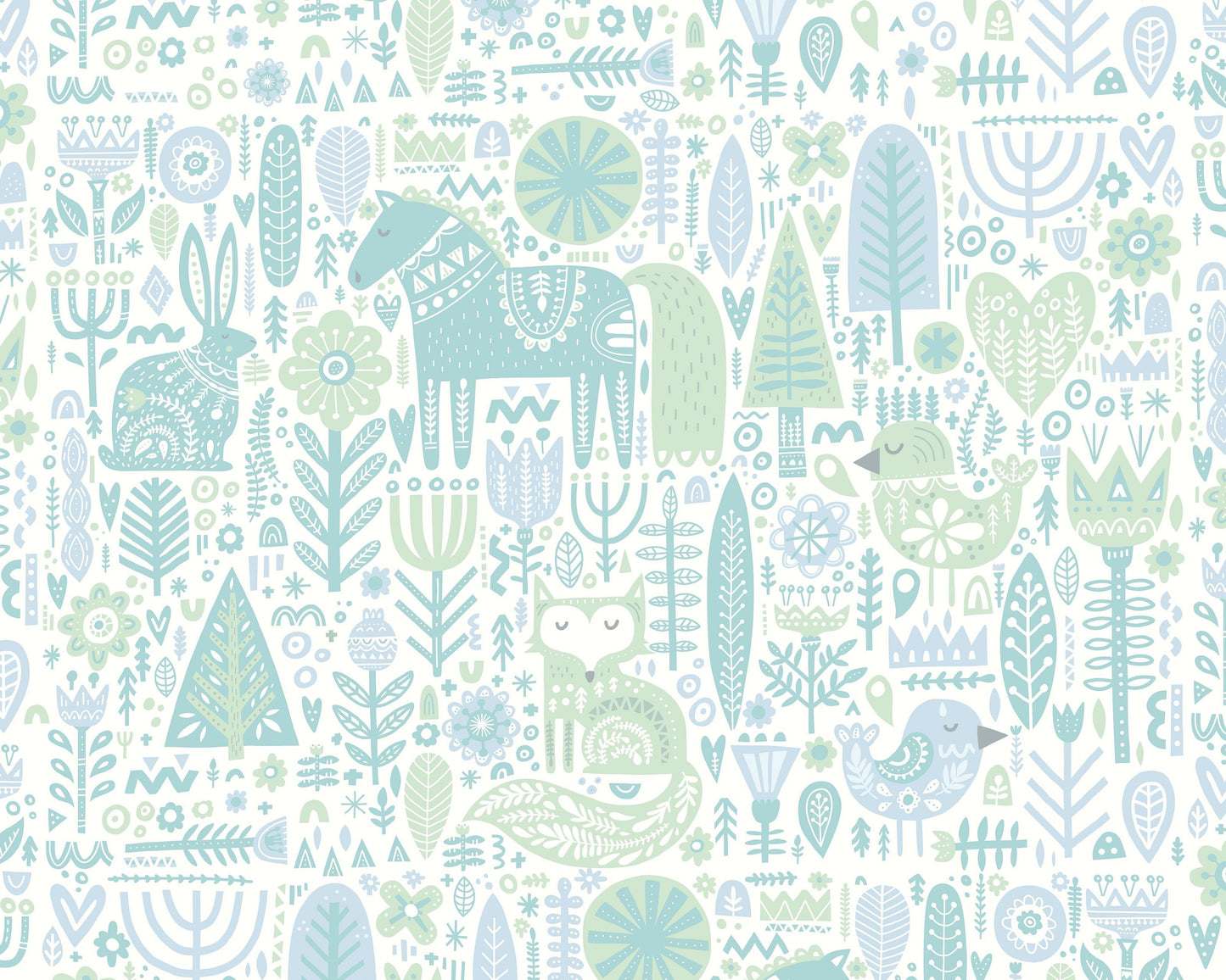 Origin Murals Scandi Forest Animals Teal Blue 300cm X 240cm