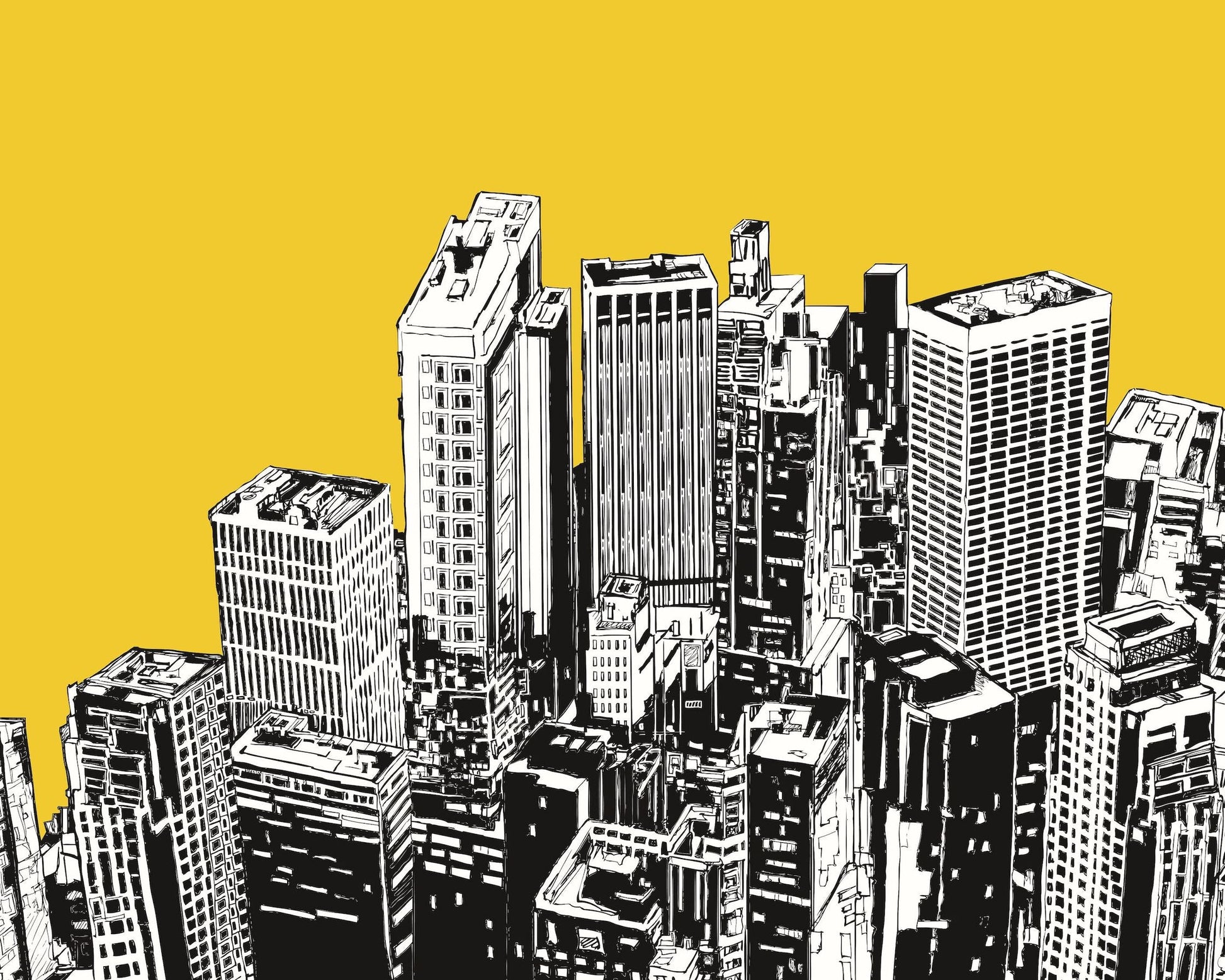 Origin Murals Urban City Skyscrapers Yellow Gold 350cm X 280cm - Hot Tub Shop