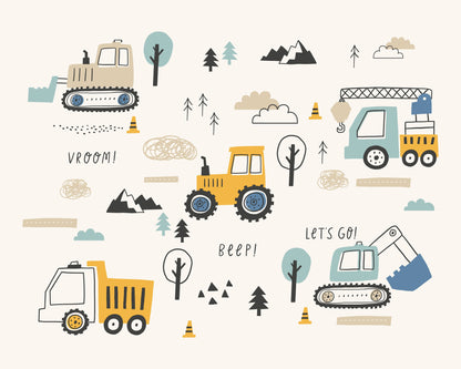 Origin Murals Tractors And Diggers Duckegg Blue 300cm X 240cm