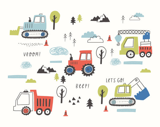 Origin Murals Tractors And Diggers Red 350cm X 280cm