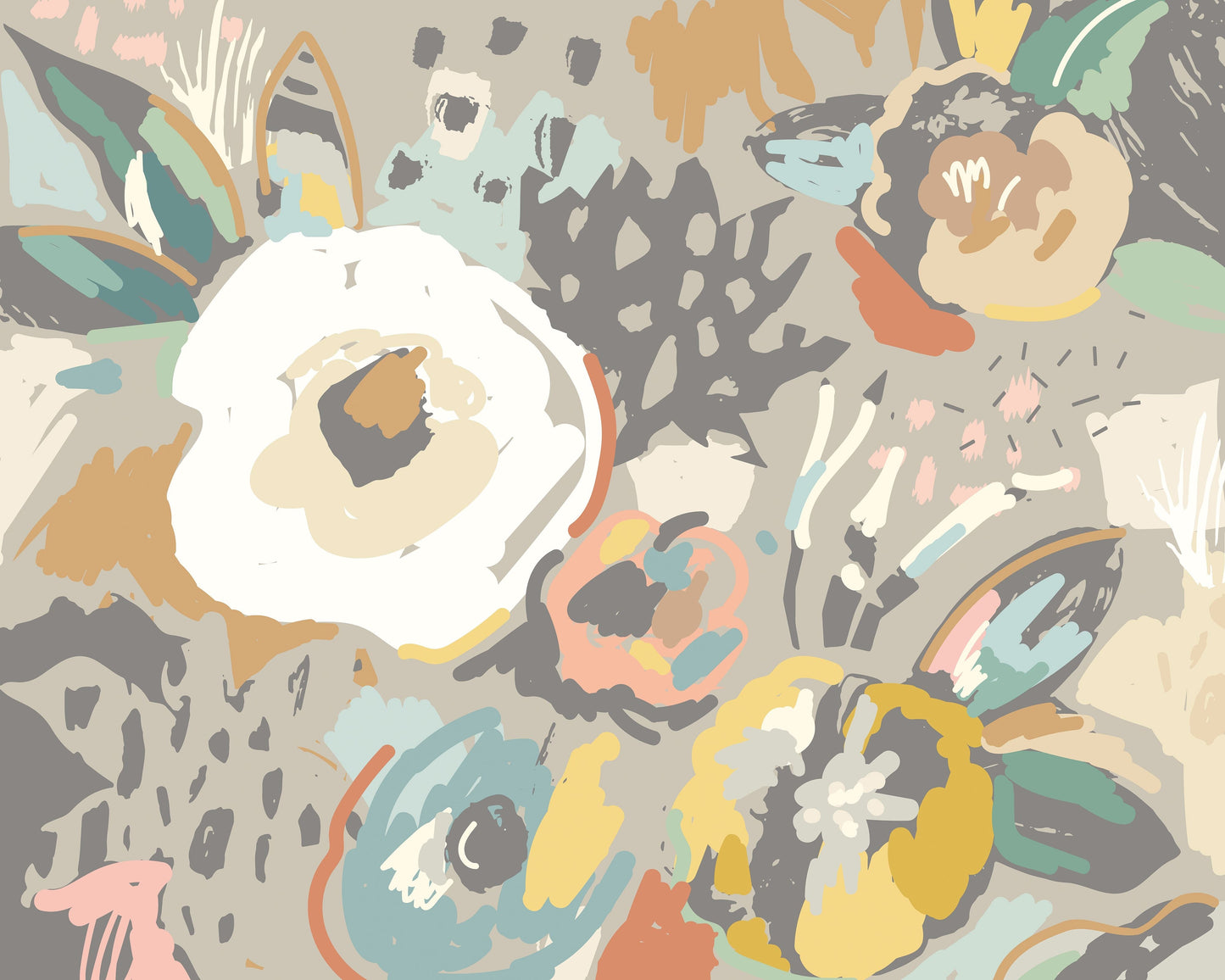 Origin Murals Abstract Floral Warm Grey 350cm X 280cm