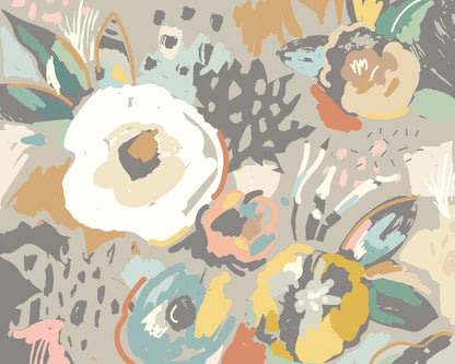 Origin Murals Abstract Floral Warm Grey 350cm X 280cm