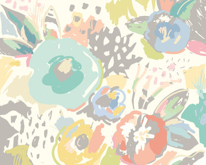 Origin Murals Abstract Floral Pastel Blue 300cm X 240cm