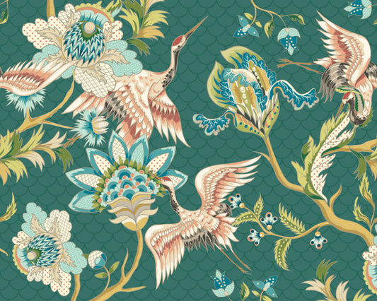 Origin Murals Cranes In Flight Green 300cm X 240cm