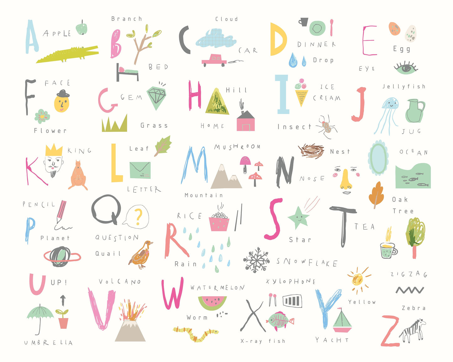 Origin Murals Childrens Alphabet Illustrations Multi Pink 350cm X 280cm